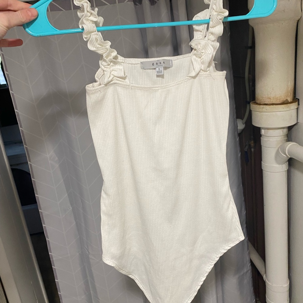 Gaze White Ruffled Bodysuit